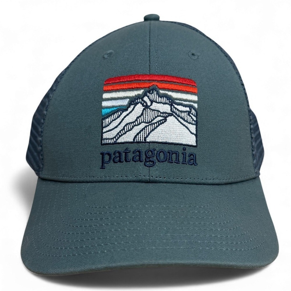 Patagonia Line Logo Ridge Lopro Trucker Hat Mens Adjustable Blue Mesh‎ Outdoor